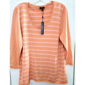 NWT Talbots Women's XL Peach Pink Striped Long Sleeved Sweater Coastal Grandma